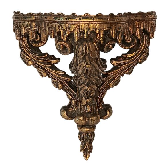 Vintage Wall Shelf Gold Ornate Italian Rococo Hollywood Regency Plastic 9x8x4.5 - Picture 1 of 16